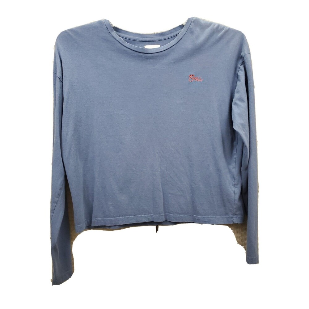 Isa & Ella "Oui" Cropped Long Sleeve Cotton T-Shirt Blue Size Juniors XL